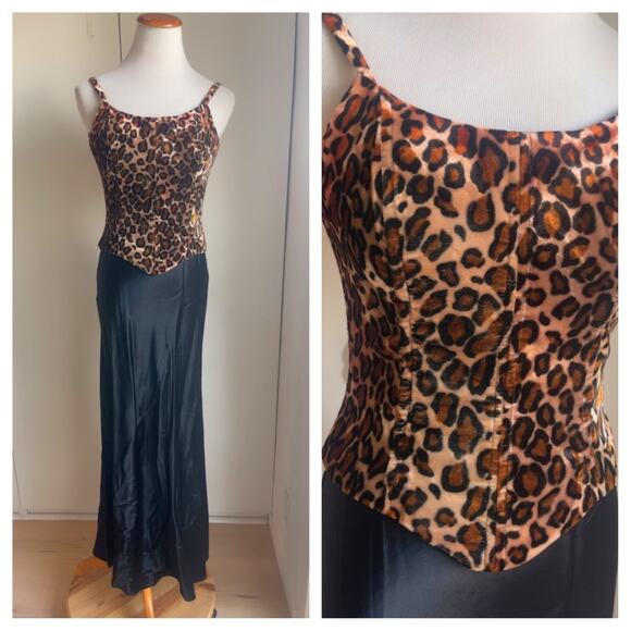 Vintage Jessica McClintock Gunne Sax Leopard Print Bustier Gown Size XS-2 USA - Picture 2 of 9